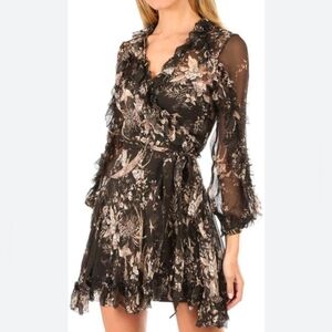 Zimmermann Black Sheer Floral Ruffle Midi Dress